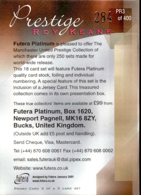 Hovedbilde Futera Platinum Prestige 2001 Roy Keane #284/400 ...