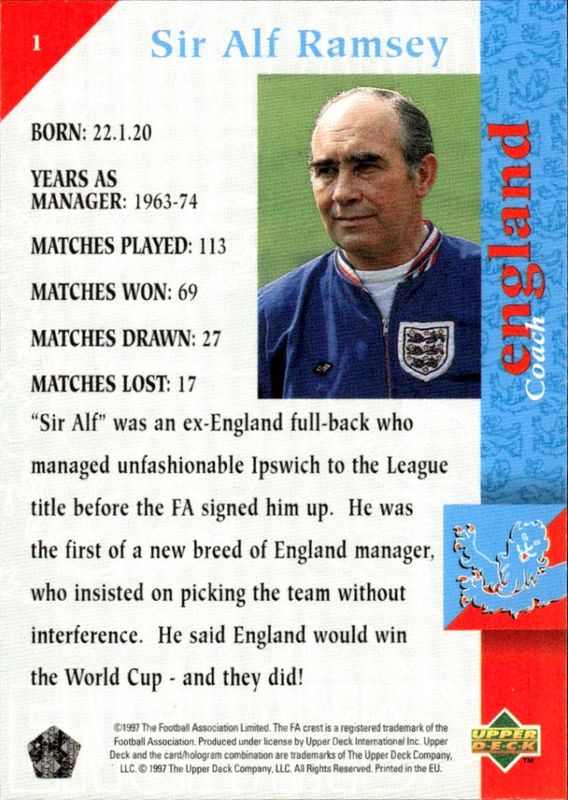 Upper Deck England 1998 - Sir Alf Ramsey (Call Me Coach) No. 1