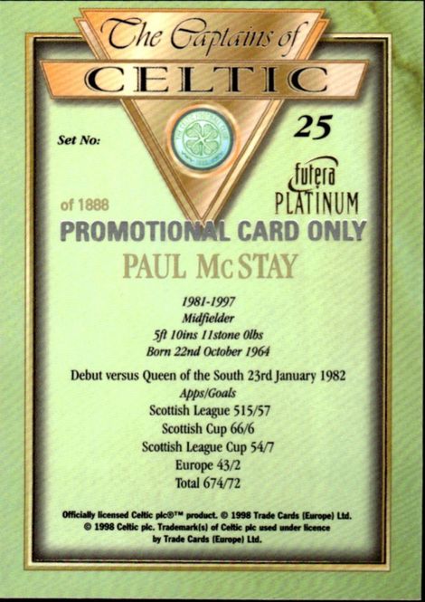 Hovedbilde 1998 Futera Platinum The Captains of Celtic Promo ...