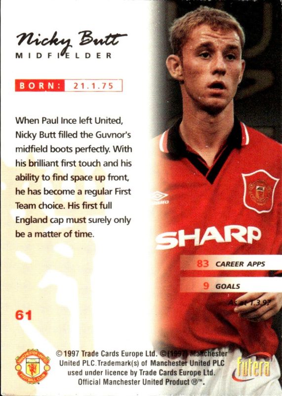 1997 Futera Manchester United FC Online Nicky Butt #61