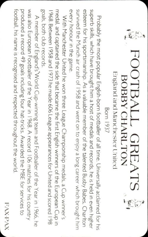 BOBBY CHARLTON FOOTBALL GREATS FAX-PAX 