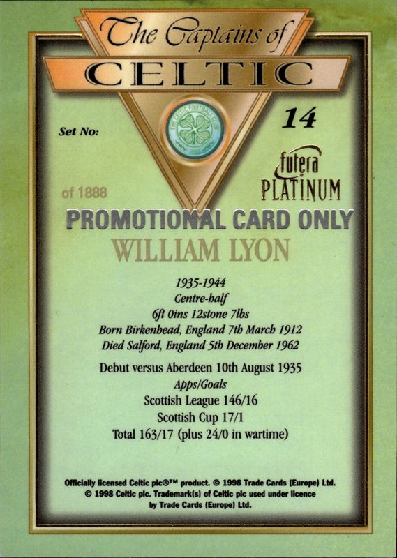 1998 Futera Platinum The Captains of Celtic Promo william lyon #14
