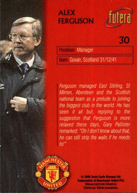 Main Image 1998 Futera Manchester United Chrome Foil Sir ...