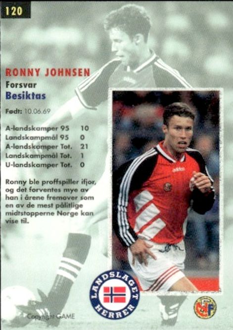 Hovedbilde 1996 GAME Tippe Ligaen Fotballkort Ronny Johnsen ...