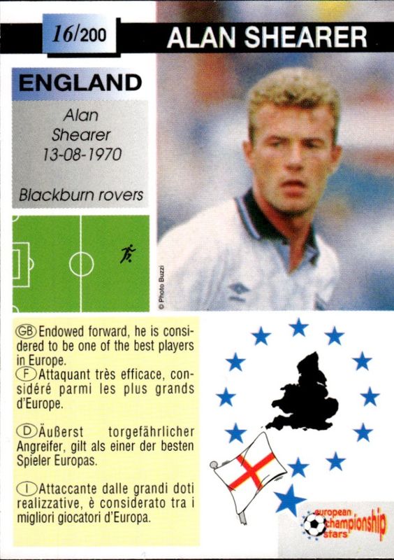 1996 Plascot European Championship Stars Alan Shearer #16 
