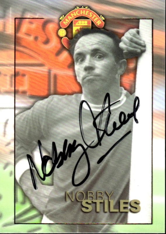 1998 Futera Redemption card Nobby Stiles Manchester United Football Autograph on card #103/250