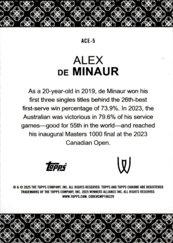 2025 TOPPS CHROME ACE ALEX DE MINAUR #ACE-5 GREEN #47/75