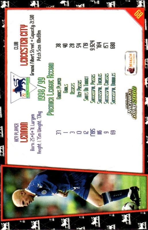 NEIL LENNON 1999-00 Merlin Premier Gold Soccer Card LEICESTER CITY #B9