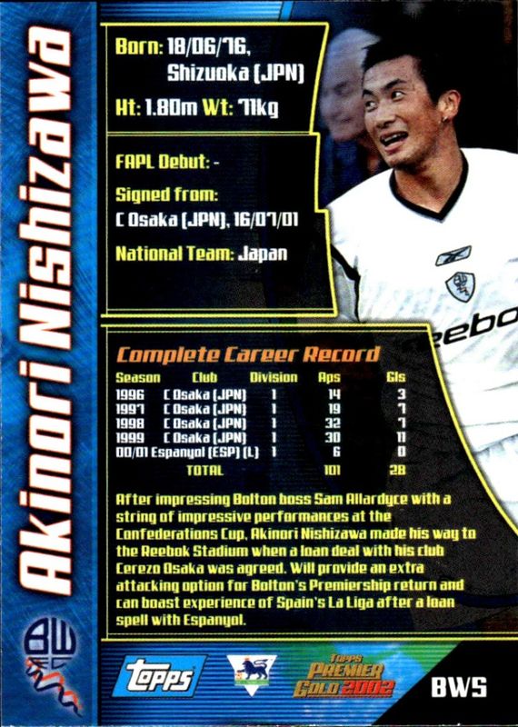 2001-02 Topps Premier Gold 2002 Star Signing Akinori Nishizawa #BW5