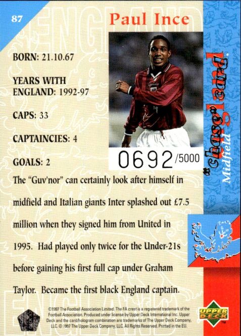 Hovedbilde 1997-98 Upper Deck England Three Lions #0692/5000 ...