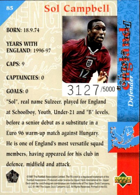 Hovedbilde 1997-98 Upper Deck England Three Lions #3127/5000 ...