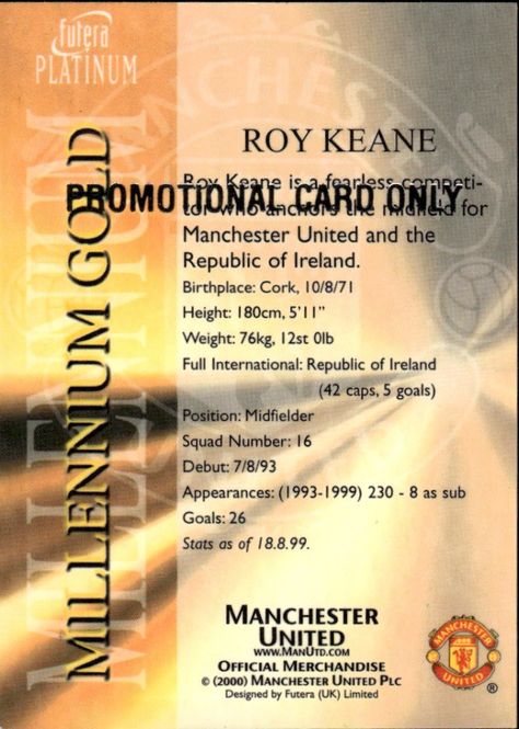 Main Image  ROY KEANE MILLENNIUM GOLD 2000 FUTERA PROMO
