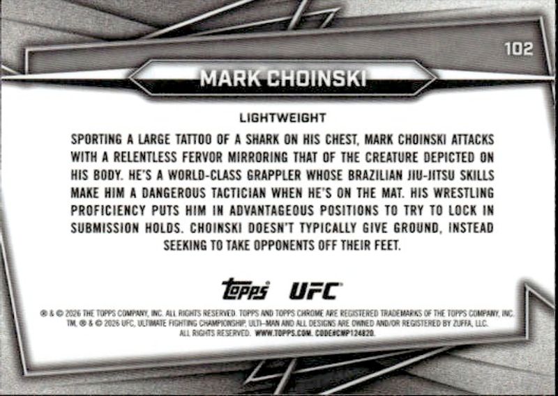 2026 Topps Chrome UFC #102 MARK CHOINSKI RC Magenta Refractor #280 /399