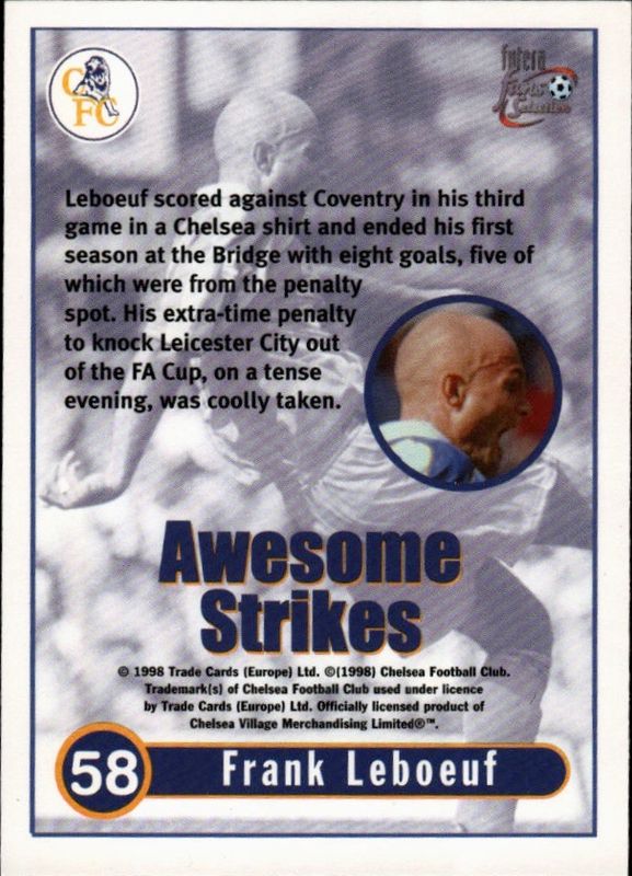 FRANK LEBOEUF 1998 Futera Chelsea Fans Selection AWESOME STRIKES Card #58