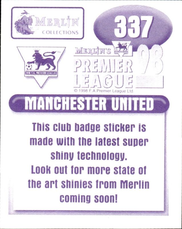 MERLIN PREMIER LEAGUE 98 #337 BADGE MANCHESTER UNITED SUPER SHINY