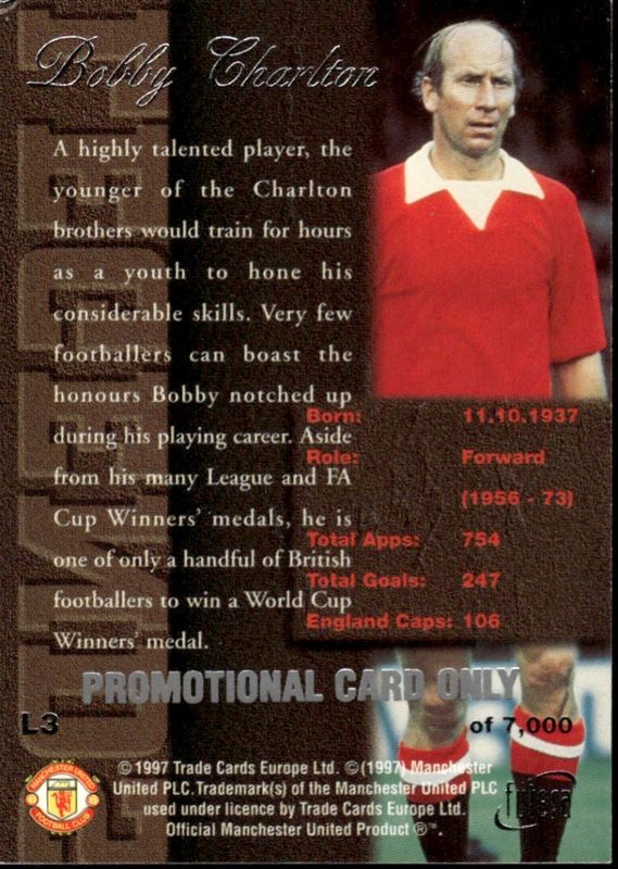 BOBBY CHARLTON LEGENDS 1997 SILVER PROMO