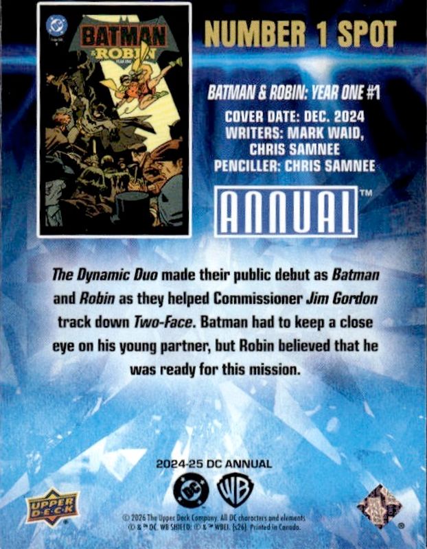 2024-25 Upper Deck DC Annual Number 1 Spot Batman & Robin: Year One #1 N1S-5
