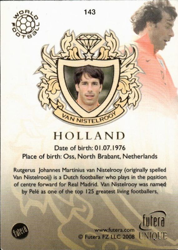 2008 Futera Unique World Football Ruby Ruud Van Nistelrooy #143 ON CARD AUTOGRAPH 