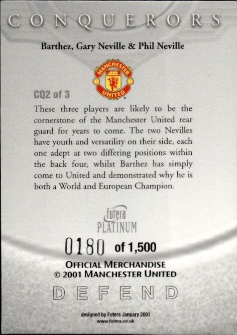 Main Image 2001 3 CARD SETT CQ1-3 Futera Manchester United ...
