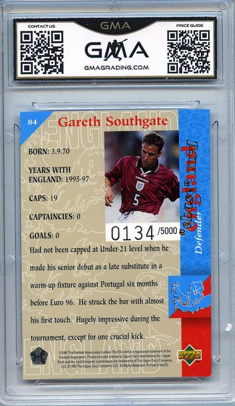 1997 Upper Deck Trading Card - GARETH SOUTHGATE (ENGLAND) Three Lions Chase #84 #134/5000