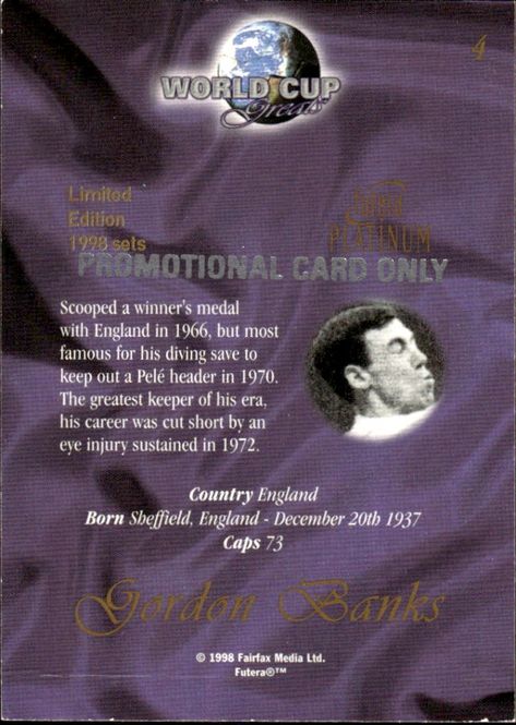 Hovedbilde 1998 Futera Platinum World Cup Greats Promo ...