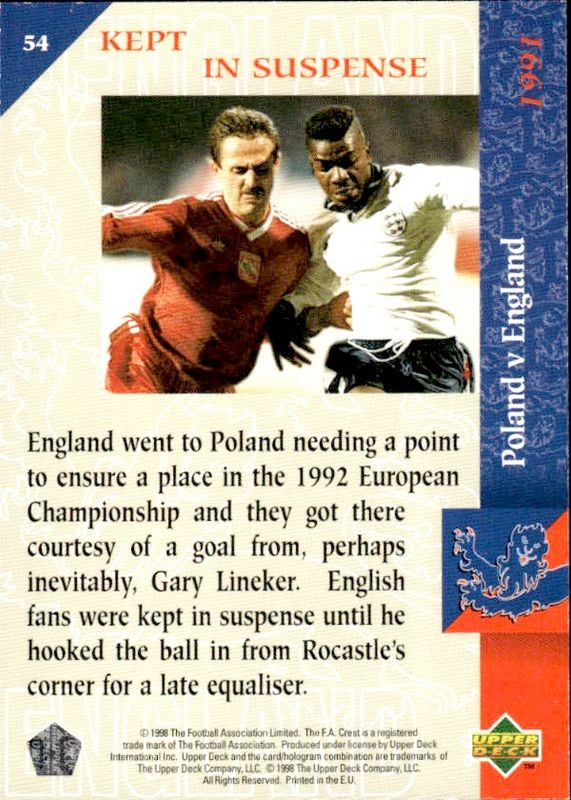 1998 Upper Deck Great Matches Kept In Suspense #54 Euro Championship Soccer