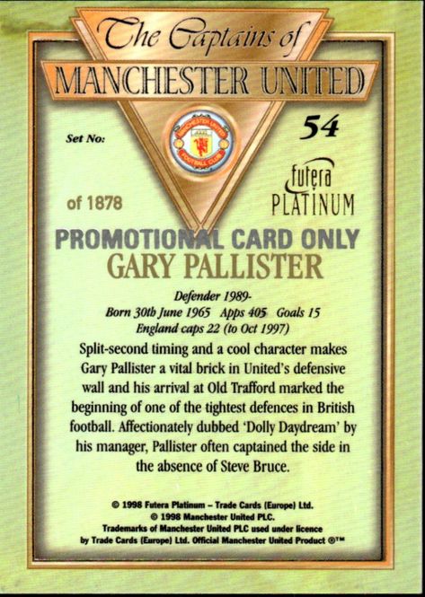 Hovedbilde 1998 Futera Platinum The Captains of Manchester ...