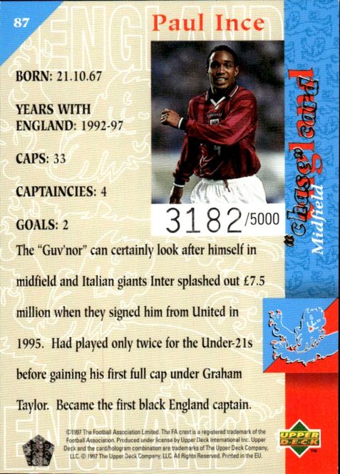 Hovedbilde 1997-98 Upper Deck England Three Lions #3182/5000 ...