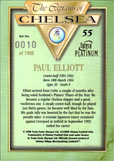 Main Image 998 Futera Platinum The Captains of Chelsea ...