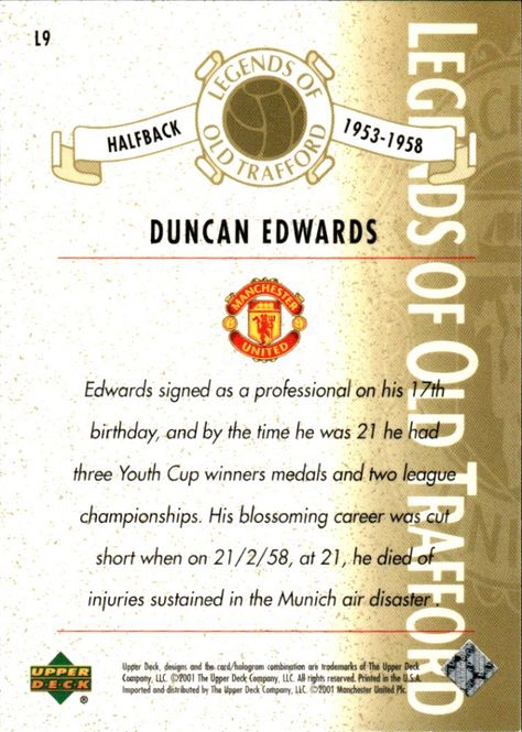 Main Image 2001-02 Upper Deck Manchester United Legends of ...