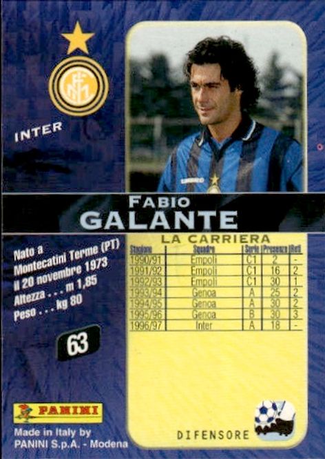 Hovedbilde Panini Card Calcio 98 1998 Serie A #63 Fabio ...