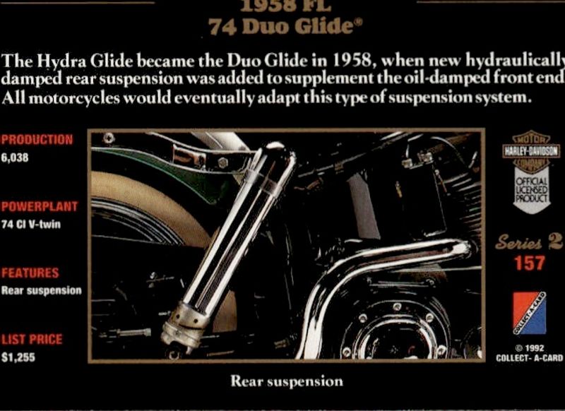 1992 Collect-A-Card HARLEY DAVIDSON #157 1958 FL 74 DUO GLIDE