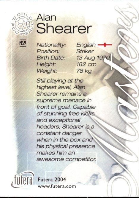 Hovedbilde 2004 Futera World Football Masters Alan Shearer ...
