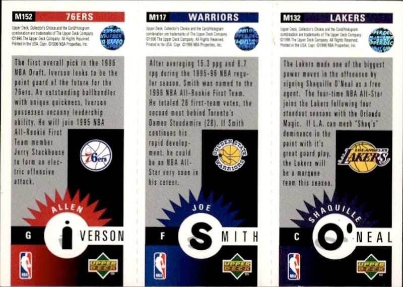 1996-97 Upper Deck O'Neal - Smith- Iverson (rookie) 