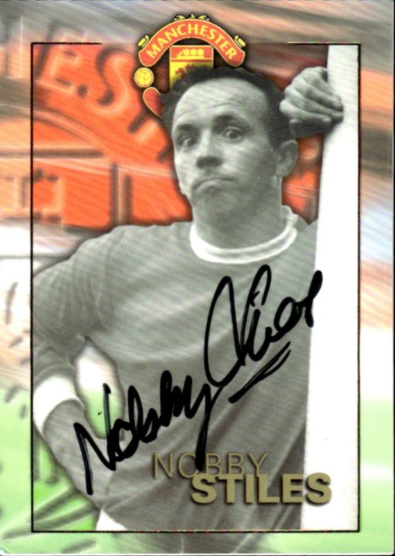 1998 Futera Redemption card Nobby Stiles Manchester United Football Autograph on card #201/250
