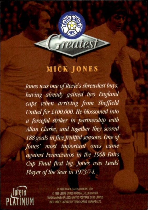 1999 Futera Platinum Leeds United Greatest Mick Jones  22 CARAT GOLD GILDED EDGES