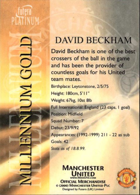 Main Image DAVID BECKHAM MILLENNIUM GOLD 2000 FUTERA ...