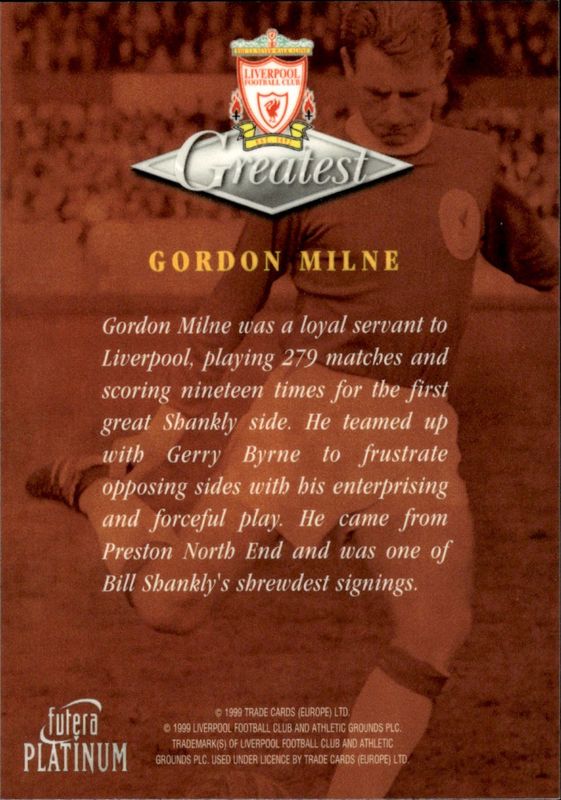 1999 Futera Platinum Liverpool Greatest GORDON MILNE