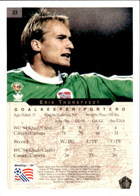1994 Upper Deck World Cup Minute Maid Erik Thorstvedt #23 