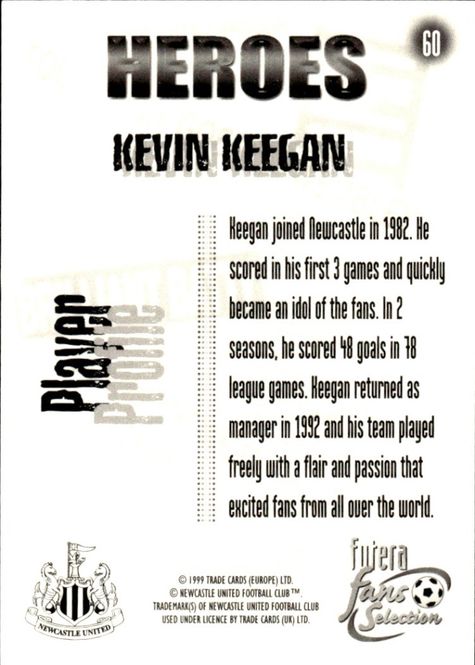 Main Image 1999 Futera Fans Selection Newcastle United Kevin ...
