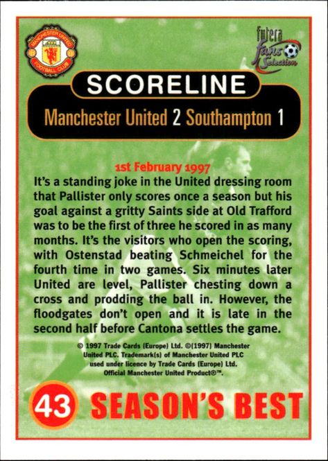 Hovedbilde 1997 Futera Fans Selection Manchester United ...