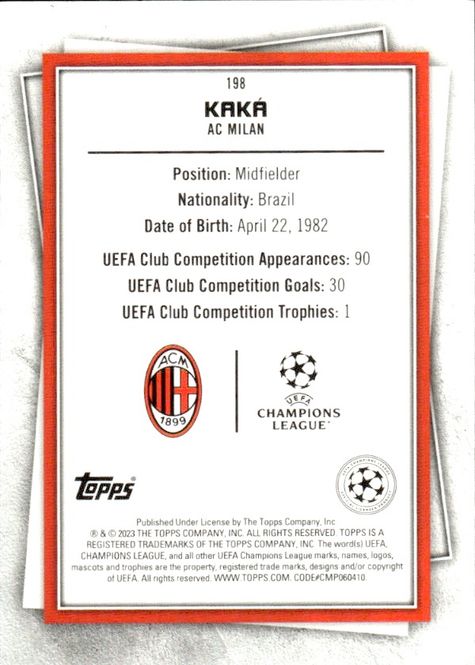 Hovedbilde KAKA 2023 Topps UEFA LEGENDS RARE BLUE  #198 ...