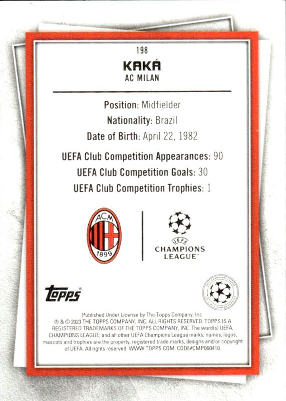 KAKA 2023 Topps UEFA LEGENDS RARE BLUE  #198 Soccer AC Milan