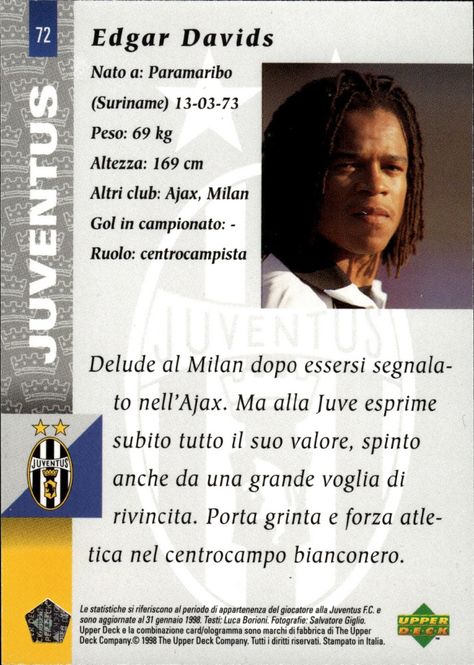 Main Image 1997 Upper Deck UD Italy Set Break Edgar Davids ...