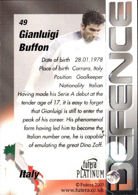 Hovedbilde 2003 Futera Platinum Gianluigi Buffon #49