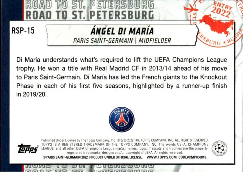 2022 Topps Angel Di Maria Paris Saint-Germain