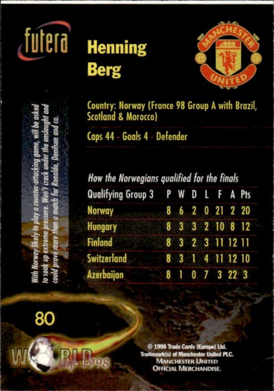 1998 Futera Manchester United World Cup 1998 Chrome Foil Henning Berg #80 PLAYERS EDITION /500