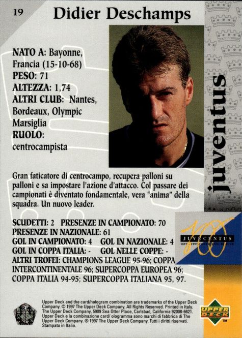 Main Image DIDIER DESCHAMPS 1997-98 Upper Deck Soccer Card ...