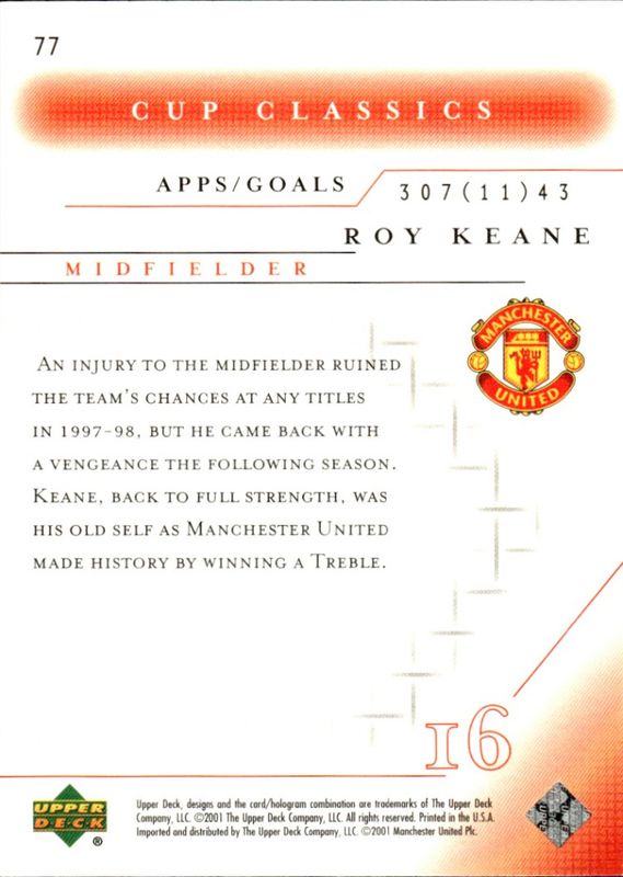 2001-02 Upper Deck Manchester United Cup Classics Roy Keane #77