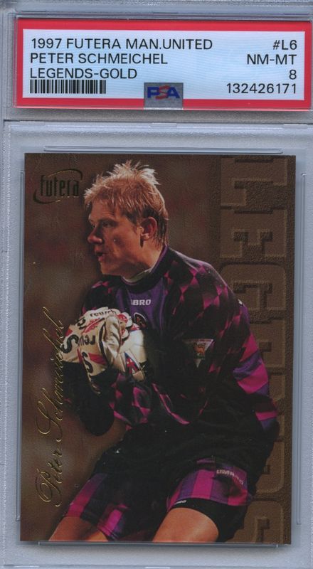 1997 FUTERA MAN. UNITED PETER SCHMEICHEL LEGENDS GOLD #038/250 PSA NM-MT 8  